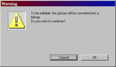 To be editable, this picture will be converted to a bitmap. Do you wish to continue?